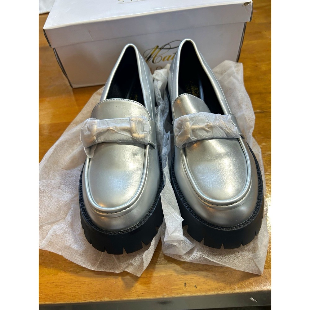 Mata Shoes Showstopper Metallic Silver Platform Lug Sole Loafers Women's 7.5